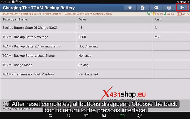 LAUNCH X431 PAD Reset VOLVO XC40 After TCAM Backup Battery Change