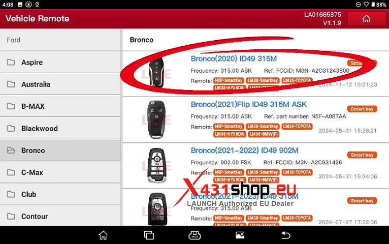 LAUNCH X431 IMMO PLUS Program 2020 Ford Bronco ID49 Key