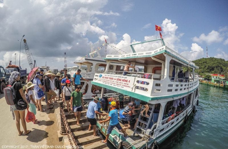 The big wooden boat is loading the crowd onto the trip — Phu Quoc Touristy-avoiding Trip