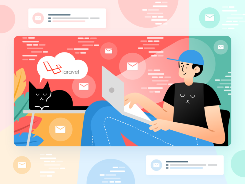 Sending emails in laravel - all you want to know illustration by Kate Musayeva for Railsware