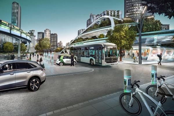 E-mobility city model with bus, car and bicycles 
