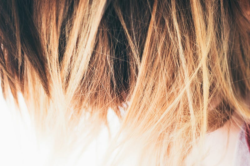 Macro shot of ombre blond and brown hair