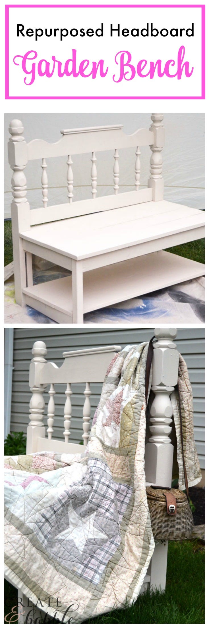 Repurposed Headboard Garden Bench by Create and Babble
