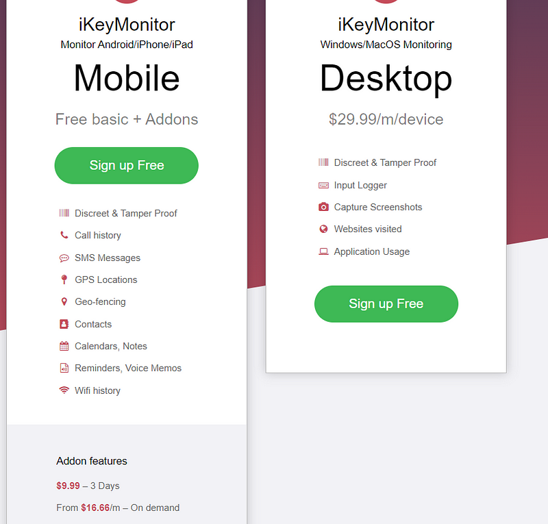 iKeyMonitor’s pricing structure