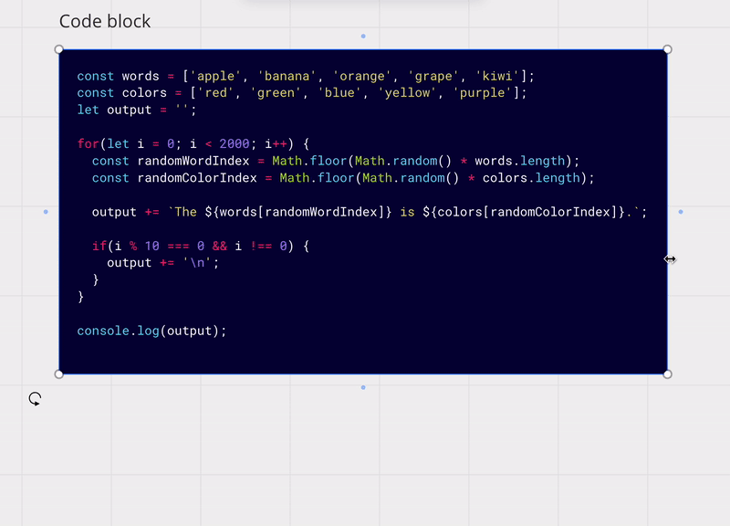 GIF demonstrating the code block editor supporting resizing.