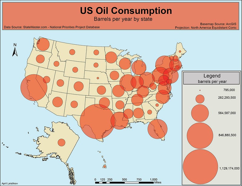 US maps for oil consumption
