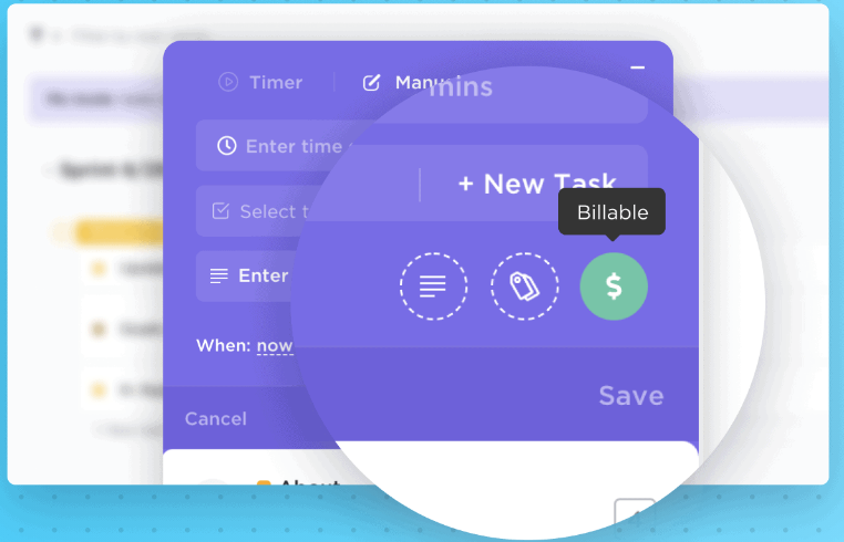 ClickUp billable time tracking toggle