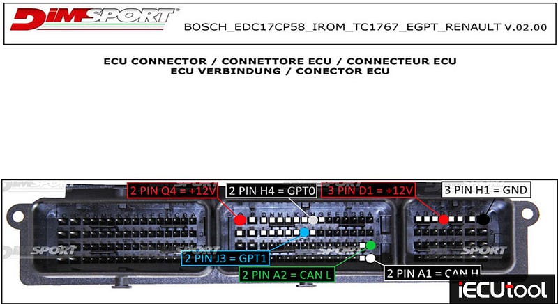 PCMTuner connection to Bosch EDC17CP58 pin wiring diagram