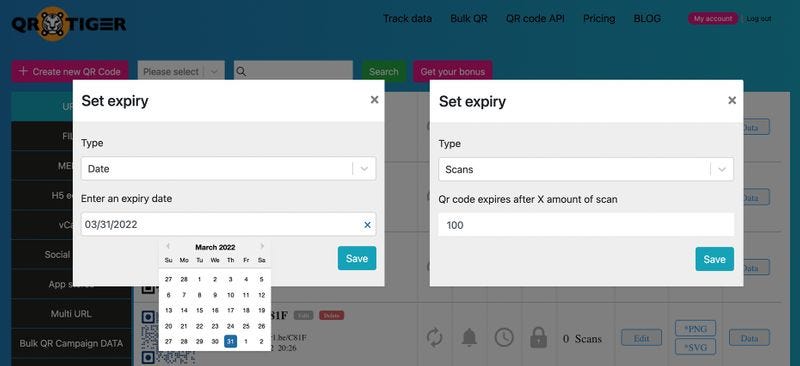 Dynamic QR codes can be set to expire at a certain date or after a certain number of scans.