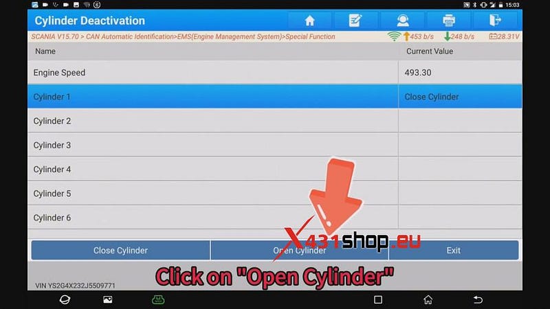 LAUNCH-X431 PAD V on Scania for Cylinder Deactivation Test