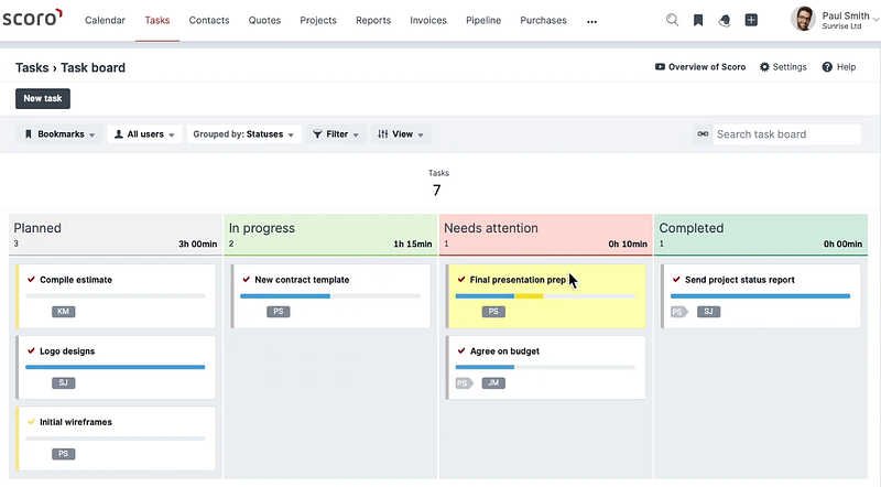 Scoro timesheets interface