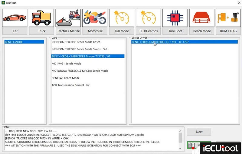 PADFlash Read and Write Benz CRD3.10 ECU via OBD and Bench