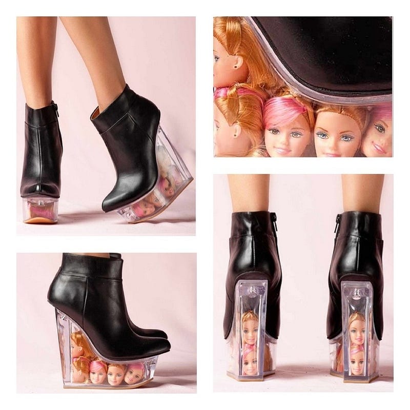 shoes with barbie heads in them