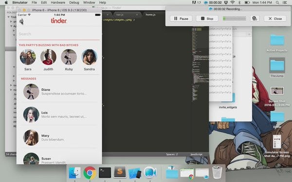 Tinder clone: Swipe left/right. Navigate between 3 views: Home, Messages, Profile.  #reactjs