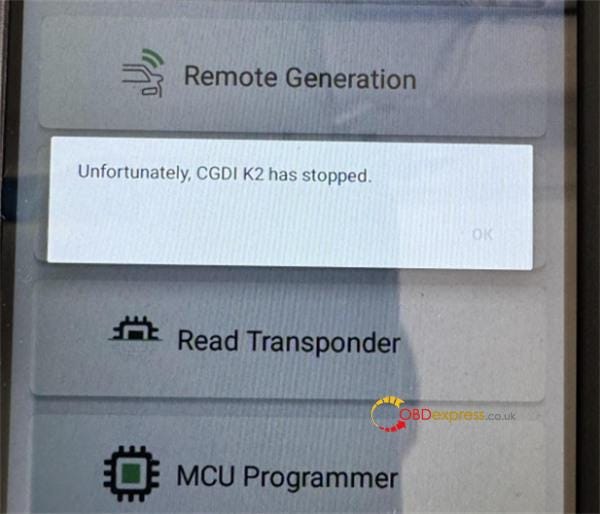 CGDI K2 Smart Key Tool Has Stopped Issue Solution