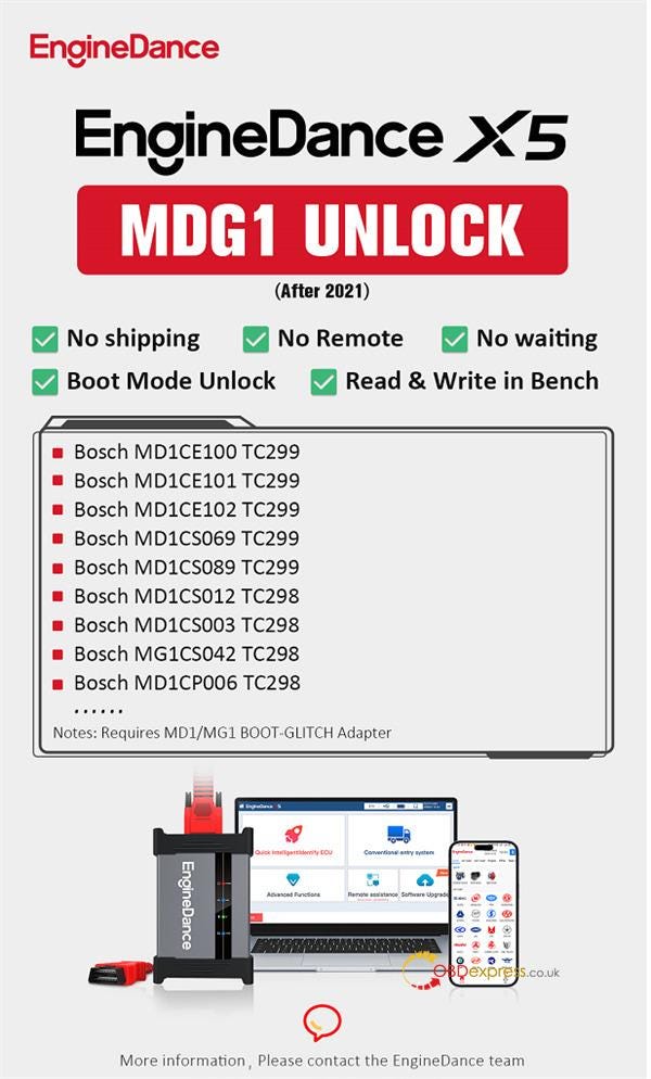EngineDance X5 Unlock 2021+ Bosch MD1 MG1 ECU in Two Ways