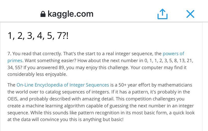 Check out @kaggle's new Integer Sequence Learning competition:  #MachineLearning #math