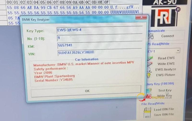 BMWEWS4用のVXSCANアダプターキープログラミングを備えたAK90
