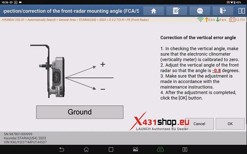 LAUNCH X431 PAD_Front Radar ADAS Calibration on Hyundai Staria