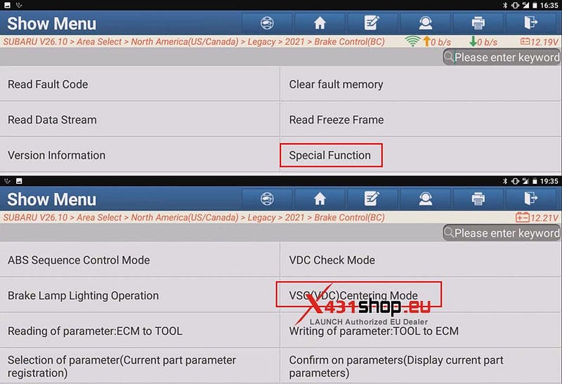 LAUNCH X431 PAD_VDC Sensor Reset on 2021 SUBARU LEGACY