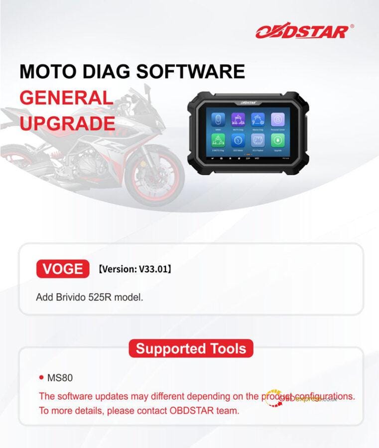 OBDSTAR MOTO Cluster Recalibration & DIAG Software Update in Oct.