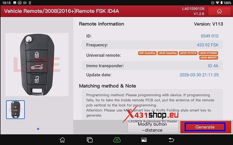 LAUNCH X431 IMMO PLUS_プジョー3008用キーマッチング