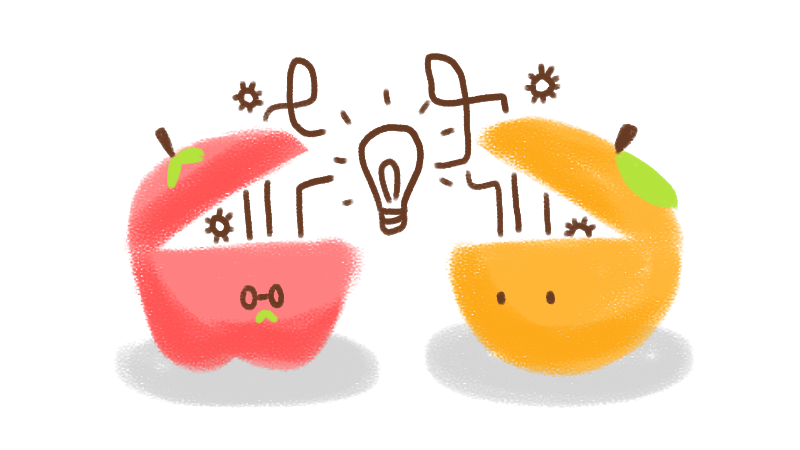 apple and orange sharing knowledge with each other