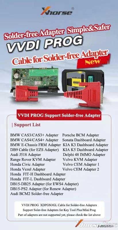 VVDI PROG XDPGSOGL cable: Connect solder free adapters