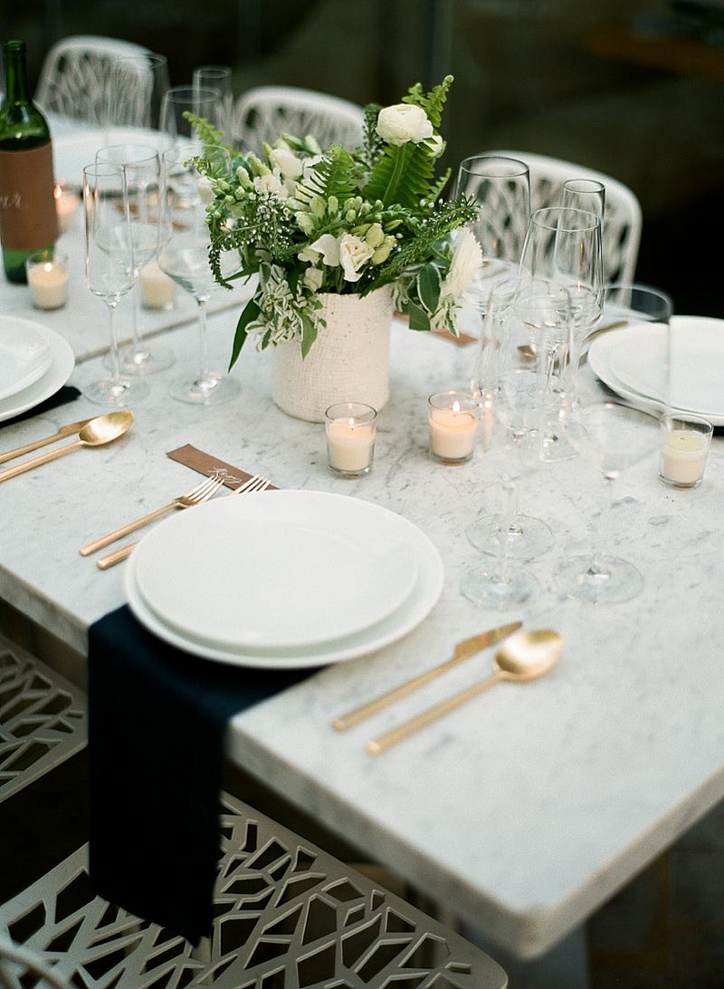 place settings - http://ruffledblog.com/downtown-dallas-rehearsal-dinner-inspiration