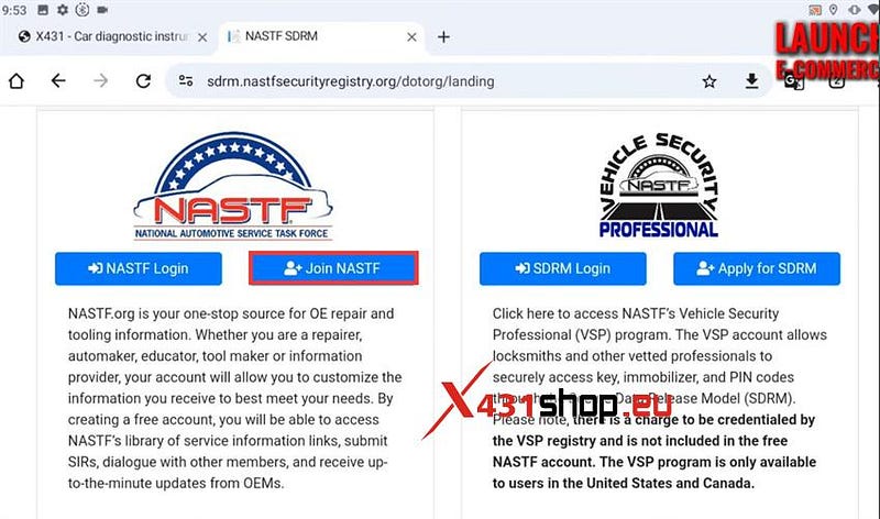 How to Use NASTF VSP account on LAUNCH-X431 tool