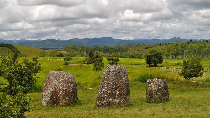 Stone boulders in green landscape