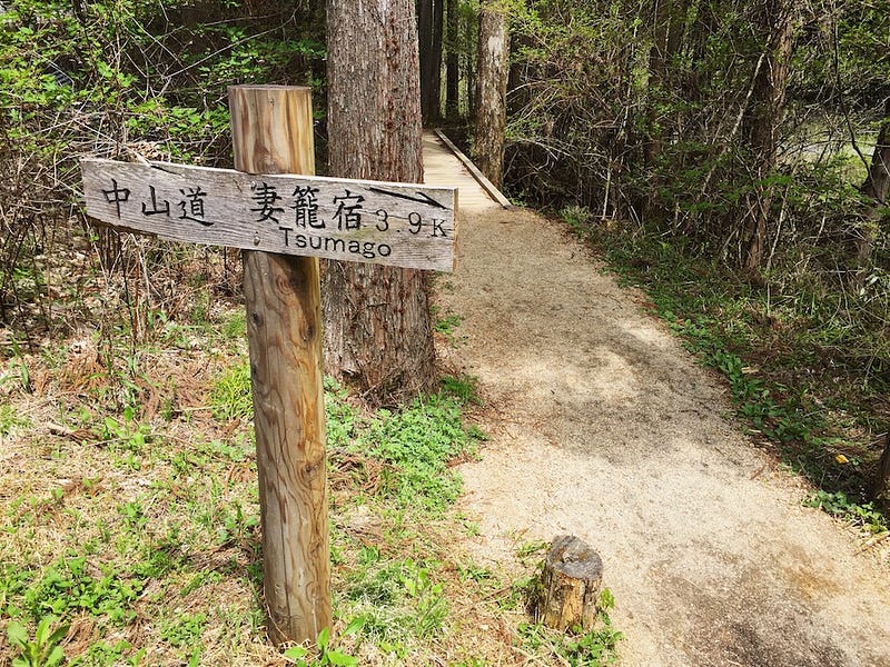 A sign post on the Nakasendo pointing the way to Tsumago