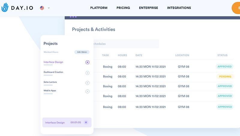 Day.io website for Asana time tracking report