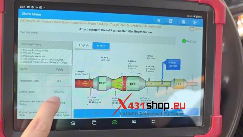 DPF Regen 2018 Foton Aumark with LAUNCH X431 PAD 5