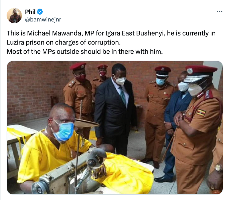 ALTERED: This image is not of Ugandan MP Micheal Mawanda in Luzira Prison