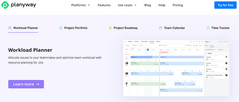 Planyway workload planner for resource planning in Jira