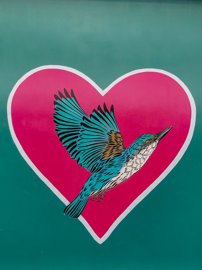 A beautiful hummingbird picture inside of a heart