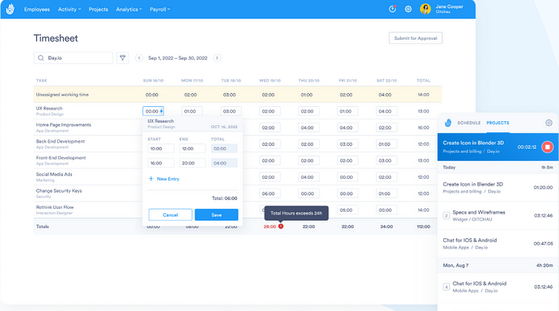 Day.io being the best freelance time tracker | independent contractor taxes