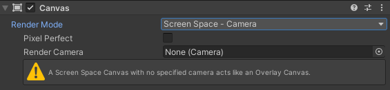 Screenshot showing a Canvas requiring a camera reference when not using Screen Space Overlay mode