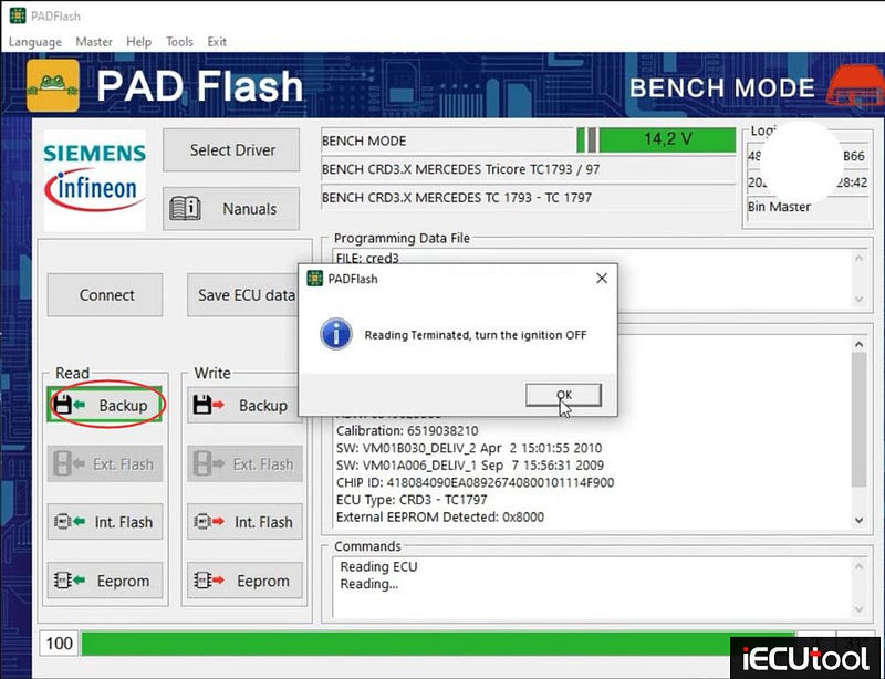 PADFlash Read and Write Benz CRD3.10 ECU via OBD and Bench