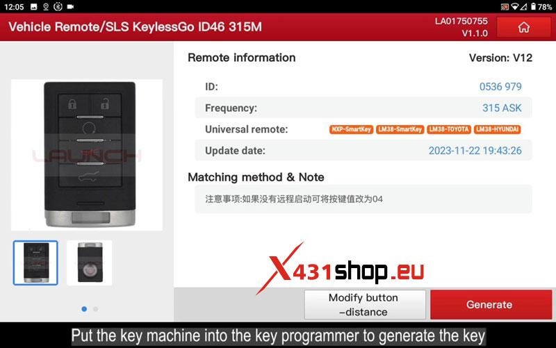 X431 キー プログラマー + IMMO PLUS を起動 キャデラック SLS キーを追加