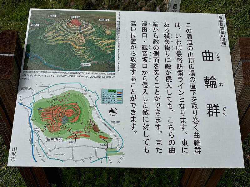 A map of Shiro-yama with an explanation of the Kuruwa-gun walls used there in Japanese.