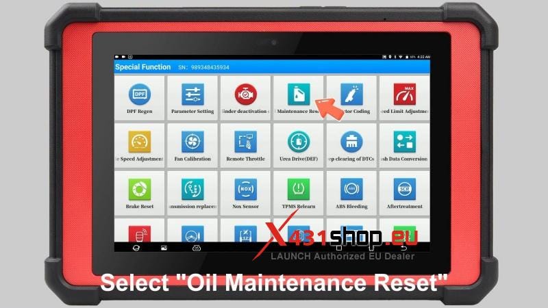 LAUNCH X431 PAD V Elite Renault Truck Oil Maintenane Reset