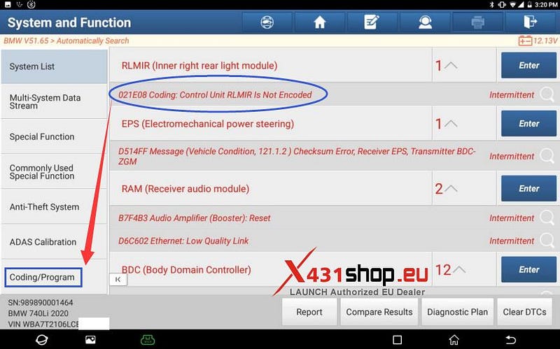LAUNCH X431 Diagnostic Tool Online Coding BMW 740Li Lights