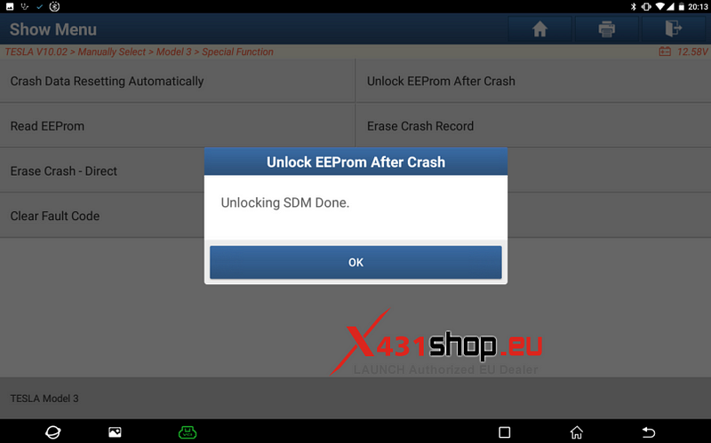 LAUNCH X431 Resets Tesla Model 3 Airbag Data