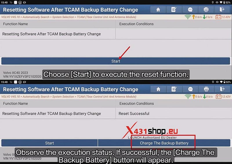 LAUNCH X431 PAD Reset VOLVO XC40 After TCAM Backup Battery Change