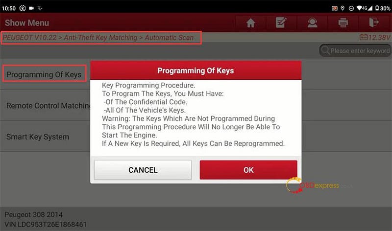 Launch X431 IMMO Plus Programmed Peugeot 308 All Keys Lost