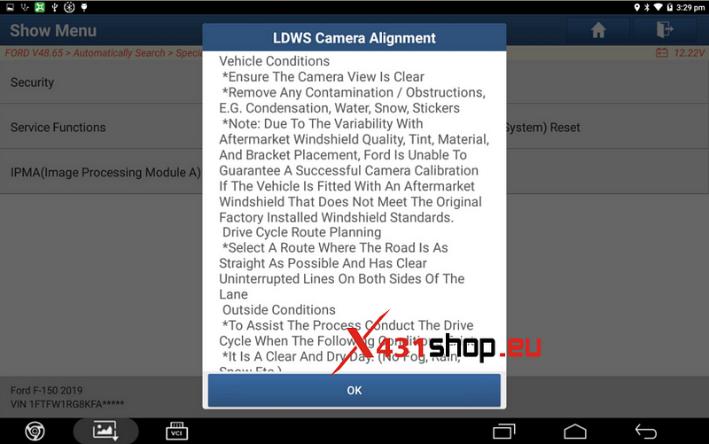 LAUNCH X431_Ford Vehicle Lane Departure Warning System Camera Calibration