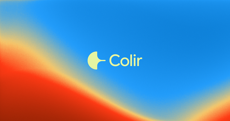Soft gradient background blending blue, yellow, and red tones with the “Colir” logo centered, representing a color palette exploration tool.