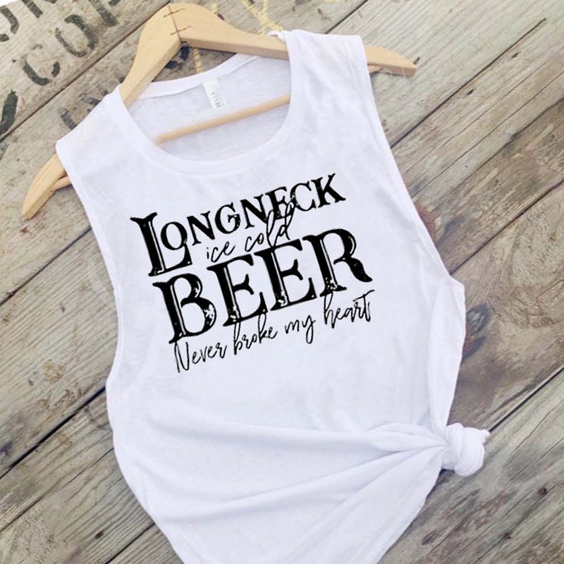 Long Neck Ice Cold Beer Never Broke My Heart Shirt